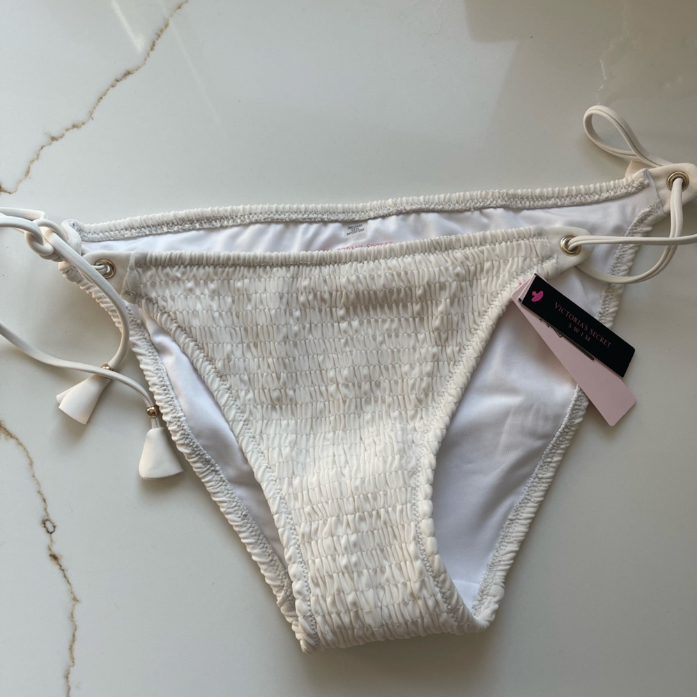 Victoria's Secret White Smocked Tie-Side Bikini Bottom